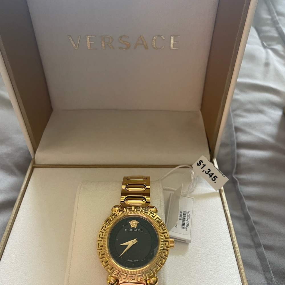 Versace watch and Ivory Pouch with Golden Drawstrings